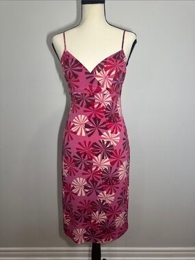 VINTAGE BCBG MAXAZRIA 90s Y2K Pink Red Purple Floral Slip Dress V-Neck Small Med